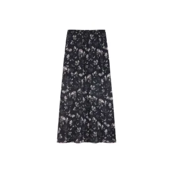 FIRELADY FUR Casual Long Skirts Women's Vintage Print Black