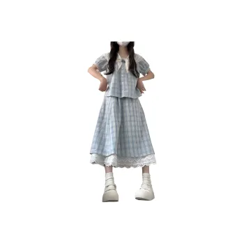 XIANSINIAO Two Piece Skirt Sets Women's Blue