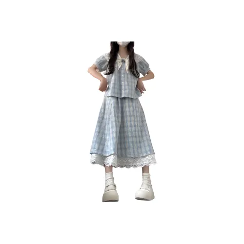 XIANSINIAO Two Piece Skirt Sets Women's Blue