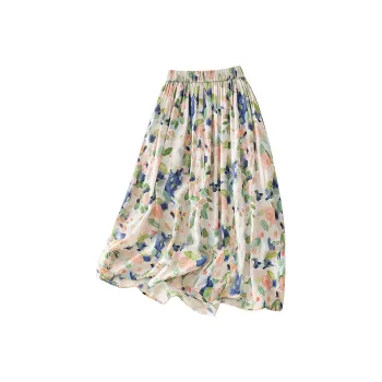 Cypress House Casual Long Skirt Women's Pink Green Oil Paint