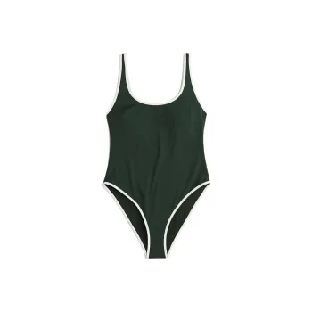 H&M One-piece Swimsuit Women's Dark Green/White