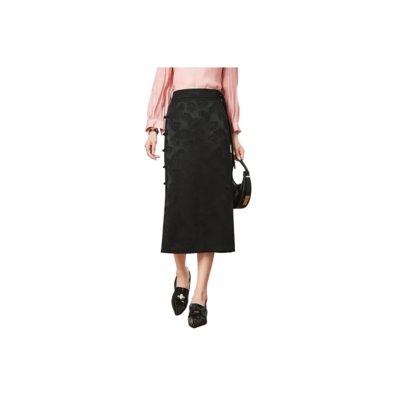 FENHONGMALI Casual Long Skirts Women's Black-0