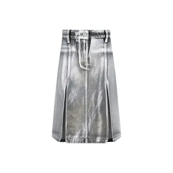 The Attico Side Slit Coated Denim Midi Skirt