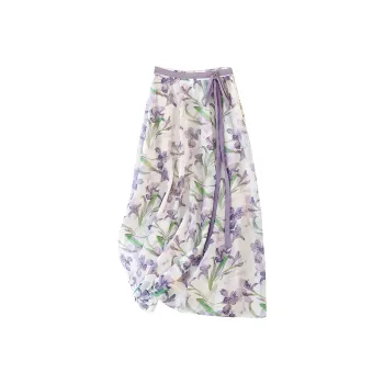 TOUCH Casual Long Skirt Women's Green Purple Multicolor