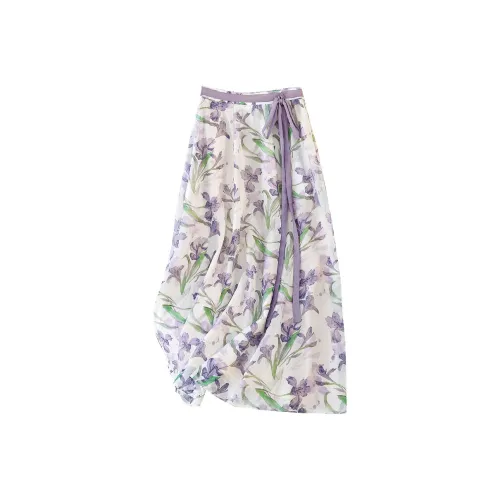 TOUCH Casual Long Skirt Women's Green Purple Multicolor