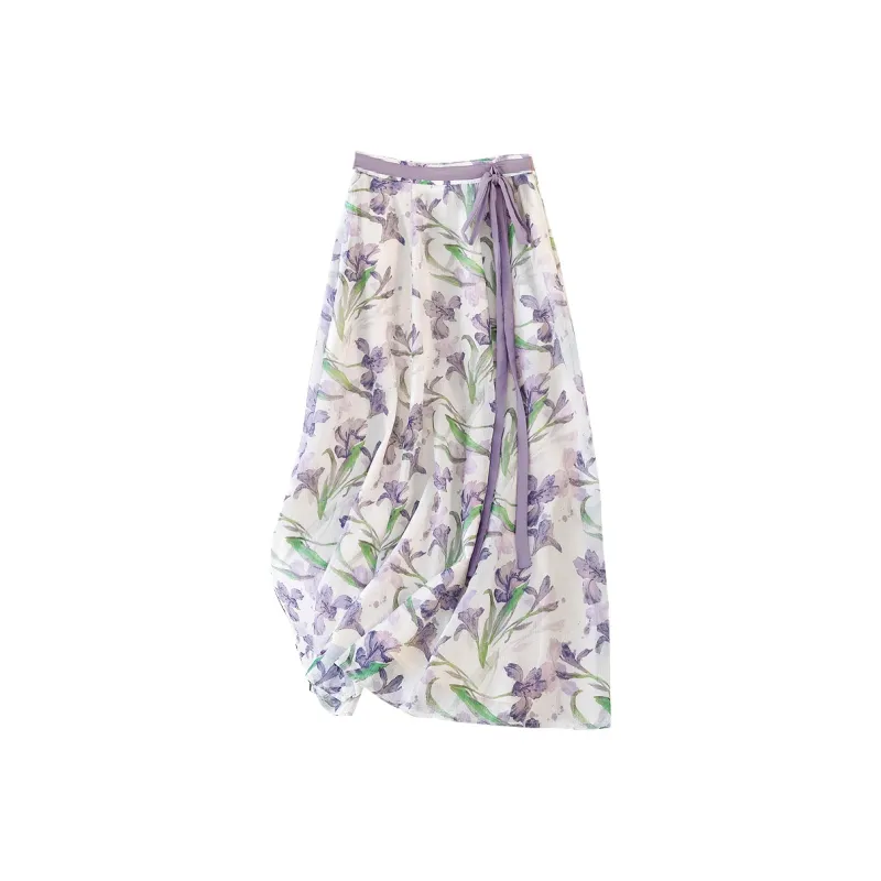 TOUCH Casual Long Skirt Women's Green Purple Multicolor-0