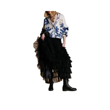 FREE PEOPLE Return Of The Ruffle Maxi Slip Skirt Casual Long Skirts Women's Black