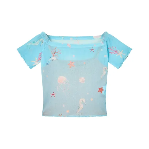 ELF SACK T Shirts Women's Coral Orange Blue