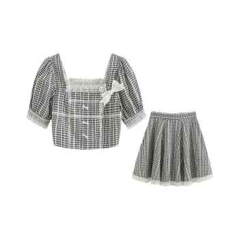 Luohua Candy Skirt Set Women's Plaid