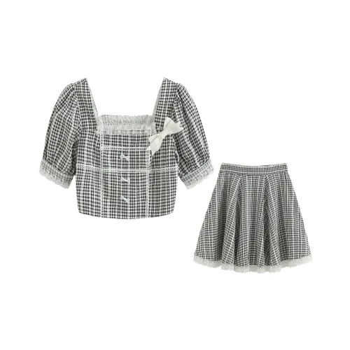 Luohua Candy Skirt Set Women's Plaid