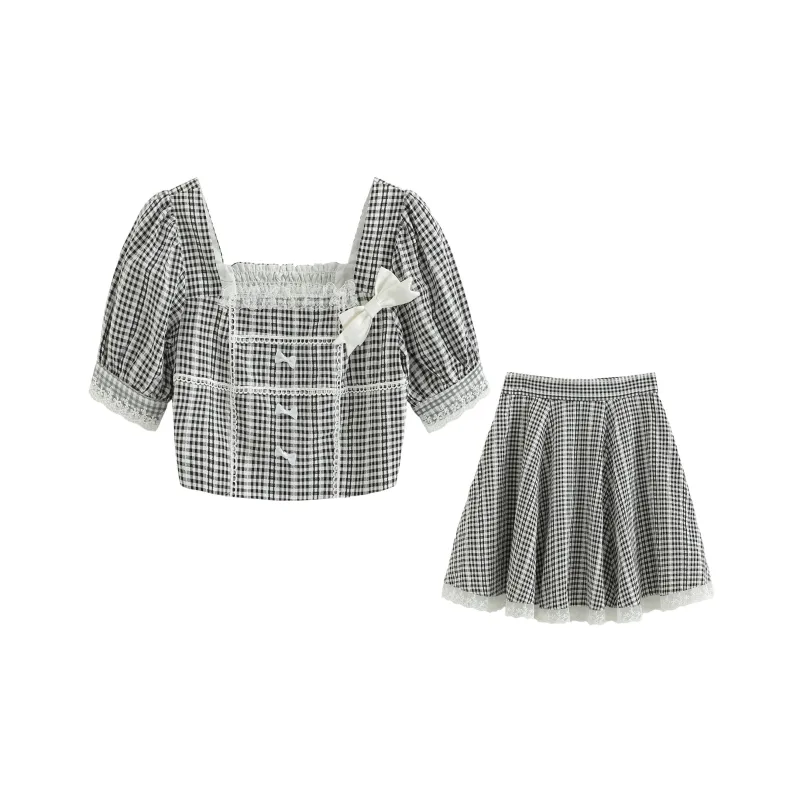 Luohua Candy Skirt Set Women's Plaid-0