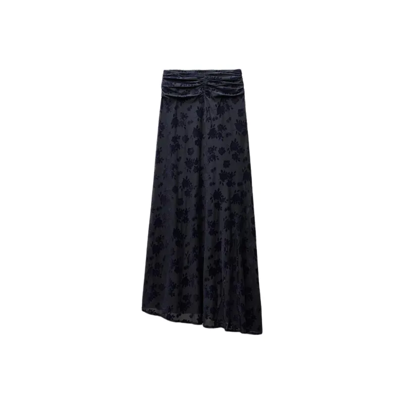 ZARA Casual Long Skirts Women's Dark Blue-0