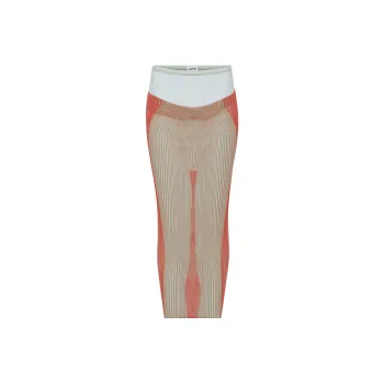 Jean Paul Gaultier Draped Pinstripe Body Morphing Long Skirt 'Mint/Coral'