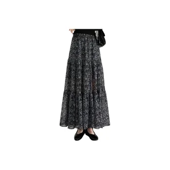 Cypress House Casual Long Skirts Women's Black White Floral