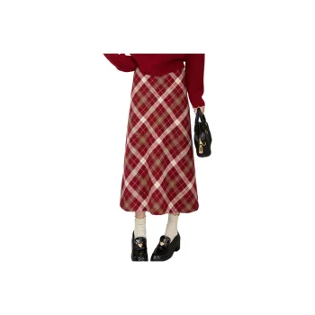 Alxnan Casual Long Skirts Women's Red