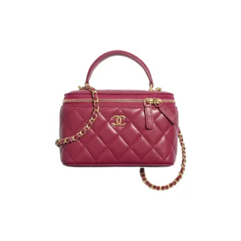 CHANEL Sheepskin Controller Toiletry Bag, Cell Phone Pouch, Handbag Women's Pink