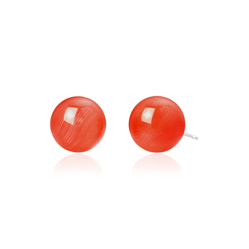 Lao Feng Xiang Natural Agate Stud Earrings Women's-10