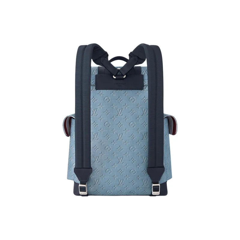 LOUIS VUITTON CHRISTOPHER Coated Canvas With Leather Trim Backpack Medium Size Men's Blue-2