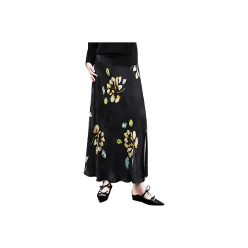 Cypress House Casual Long Skirt Women's Black Yellow Floral