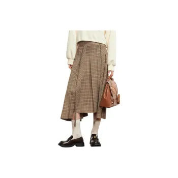 ZIHAN Casual Long Skirt Women's Coffee Plaid