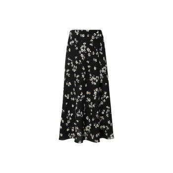 Hopeshow Casual Long Skirts Women's Black Background With Flowers