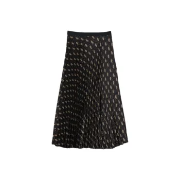 Sandro Printed Pleated Midi Skirt