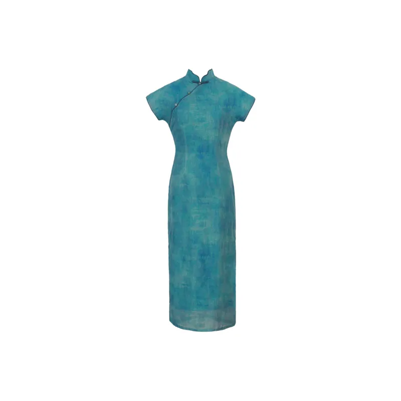Clothes Cut By Time Cheongsam Women's Dark Cyan-0