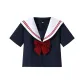 Navy Blue, Short-Sleeved Top with Bowknot