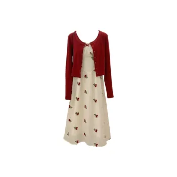 MTHE Skirt Set Women's Red Cardigan+White Skirt