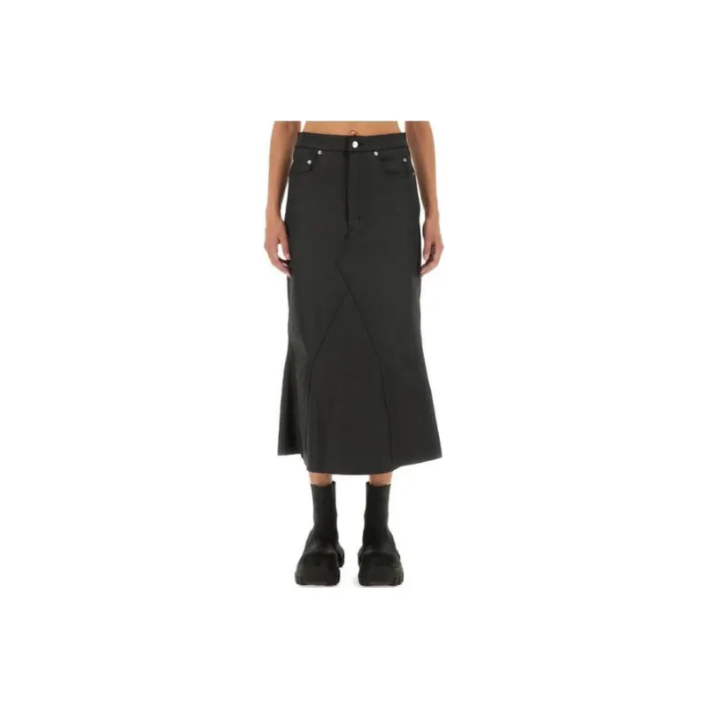 RICK OWENS Flared Midi Denim Skirt-0