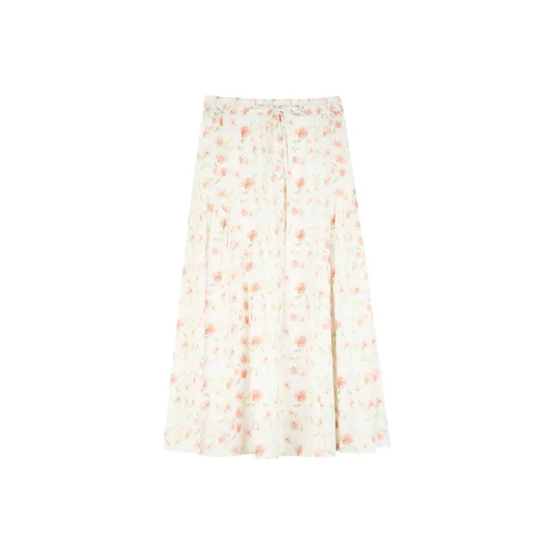 SOLIGHTER Casual Long Skirt Women's Watercolor Flower-0