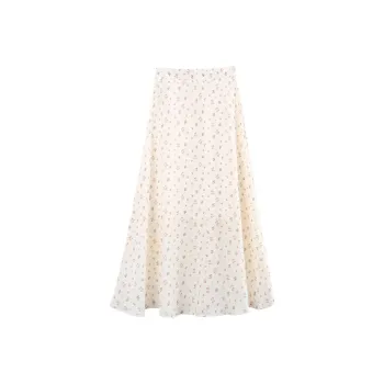 A Paradise For Awakening Casual Long Skirt Women's Beige With Pink Floral