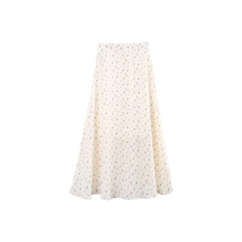 A Paradise For Awakening Casual Long Skirt Women's Beige With Pink Floral