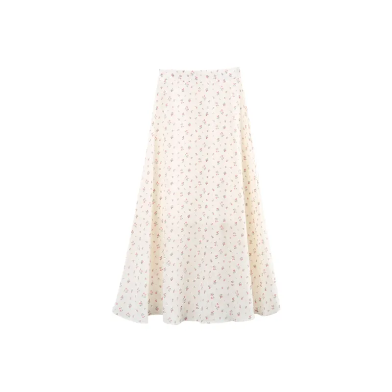 A Paradise For Awakening Casual Long Skirt Women's Beige With Pink Floral-0