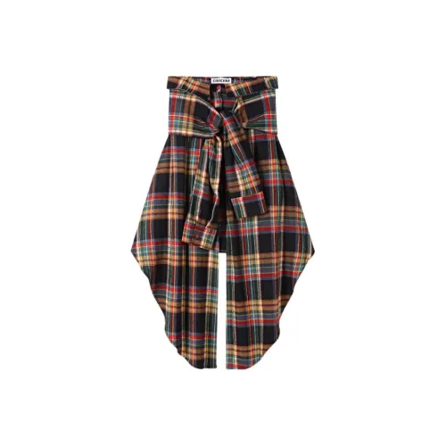 CIVICERA Casual Long Skirts Women's Red Plaid