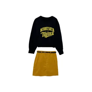 Icicofficial Skirt Set Women's Black Sweatshirt+Ginger Yellow Skirt