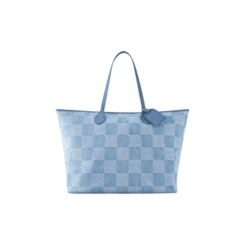 LOUIS VUITTON Nevereverfull DamierDenim3D Cotton Canvas Shoulder Bag Women's Blue-0