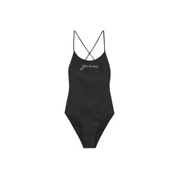 GANNI Logo Embellished Tie String Swimsuit