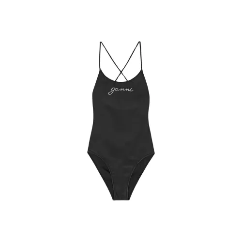 GANNI Logo Embellished Tie String Swimsuit