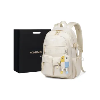 V.NINE Fabric Backpack Large Size Unisex Khaki/Obsidian Black/Smoke Gray