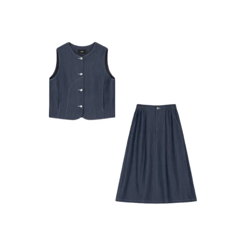 Mo Han Yi Mei Skirt Set Women's Denim Blue-0