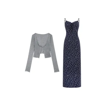 PAZZO Skirt Set Women's Gray+Navy Blue