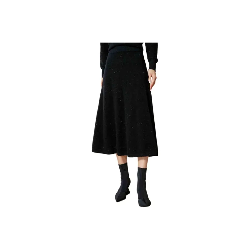 MIHUANG Casual Long Skirts Women's Black Pearl Lens-0