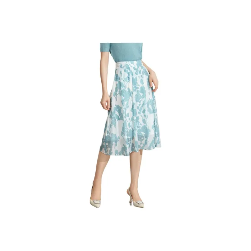 BBLLUUEE Casual Long Skirt Women's Aqua Blue-0