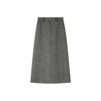 VIMLY Casual Long Skirts Women's Floral Black Herringbone
