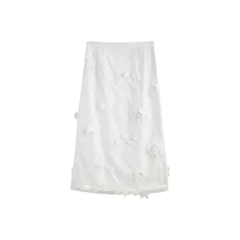 FANSILANEN Casual Long Skirt Women's Pure White-0