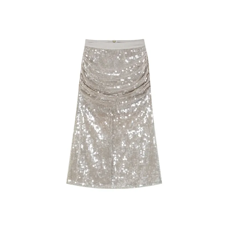 CARIEDO Casual Long Skirt Women's Silver-0