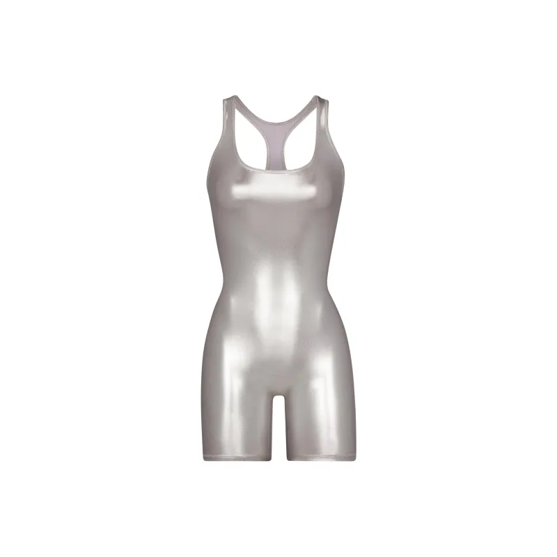 SKIMS METALLIC SWIM CYCLE SUIT One-piece Swimsuit Women's Nickel/Brass-0