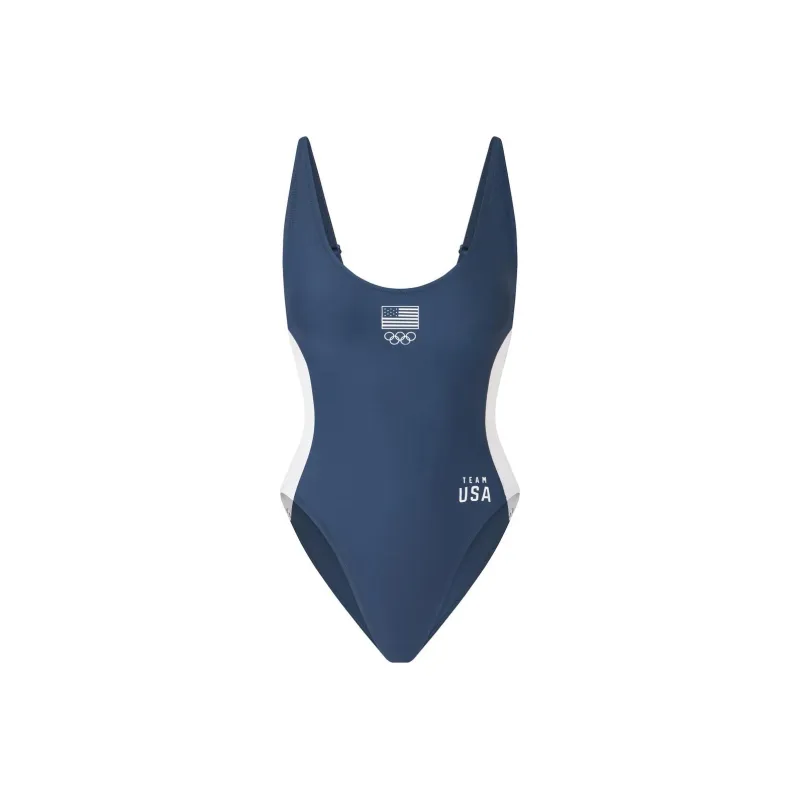 Skims USA Olympic Team Co-branded One-Piece Swimsuits Women's NAVY/Marine Blue-0