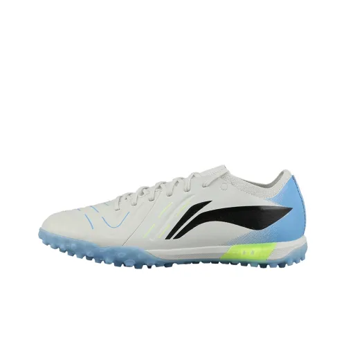 LiNing TF Rubber Broken Studs Artificial Ground Abrasion Resistant Slip Resistant Soccer Shoes Unisex White Blue